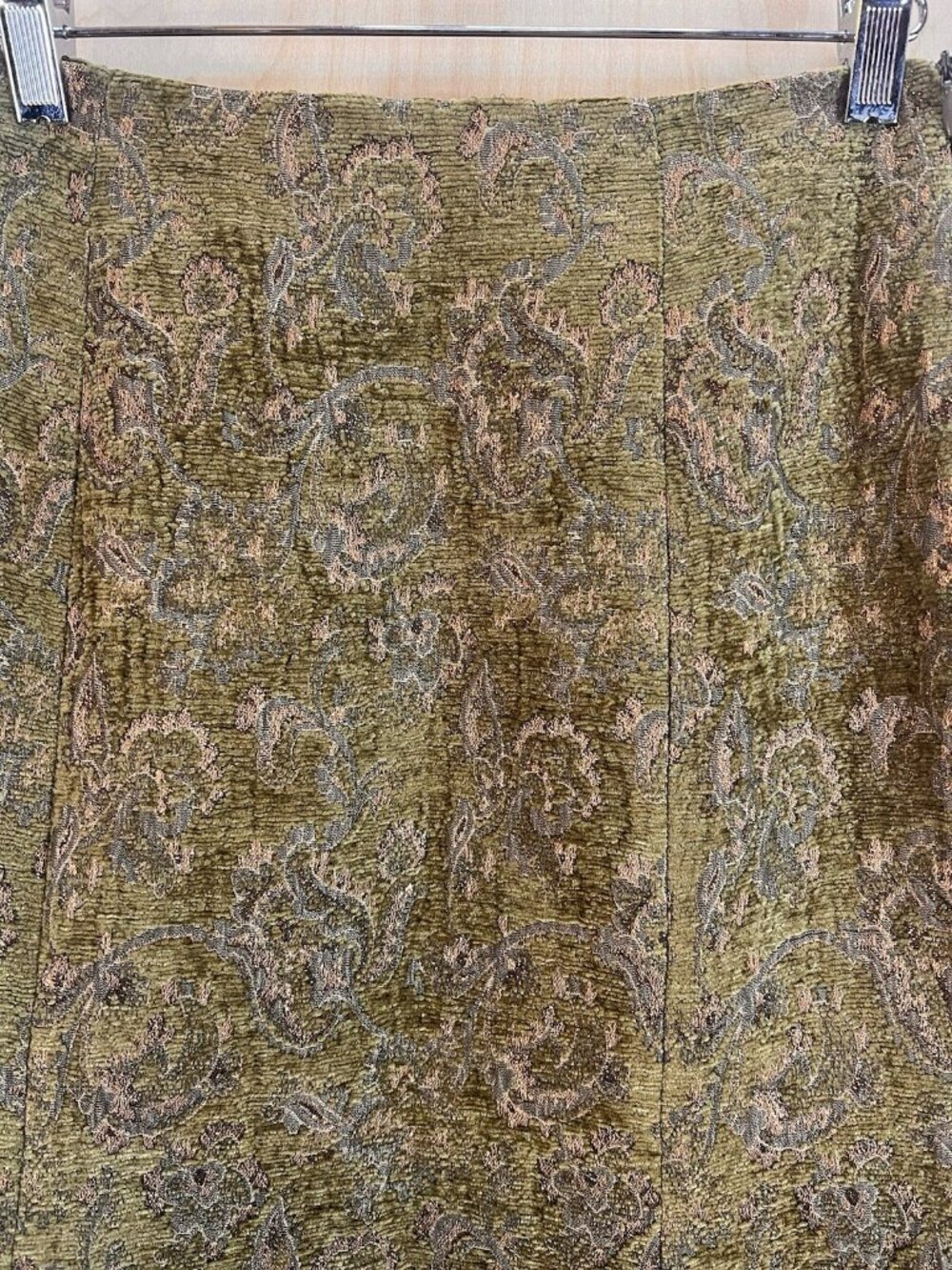Vintage Charles Gray London Runway Skirt Size 4 Bronze Paisley Green Textured - Picture 6 of 15